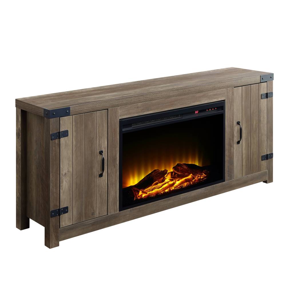 Tobias Rustic Oak Finish Fireplace with 2 Storage Drawers