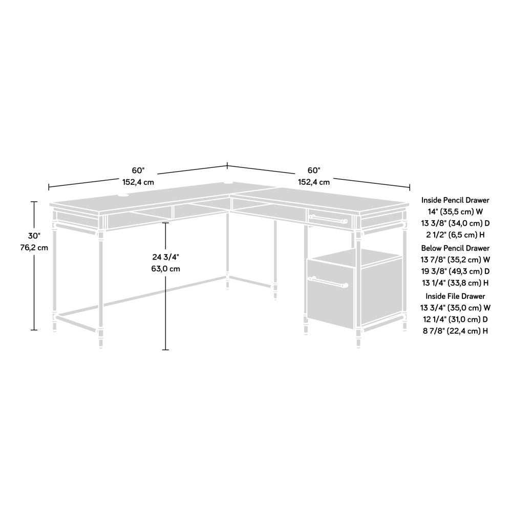 Sauder Iron City L Desk, Checked Oak Finish