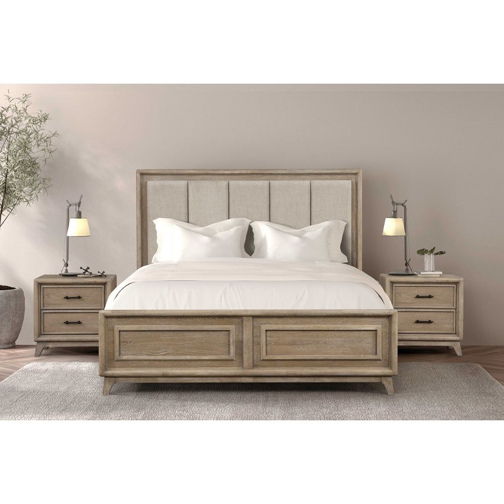 Contemporary 1pc Eastern King Size Bed Channel Padded Headboard Oak Finish Bedroom Furniture