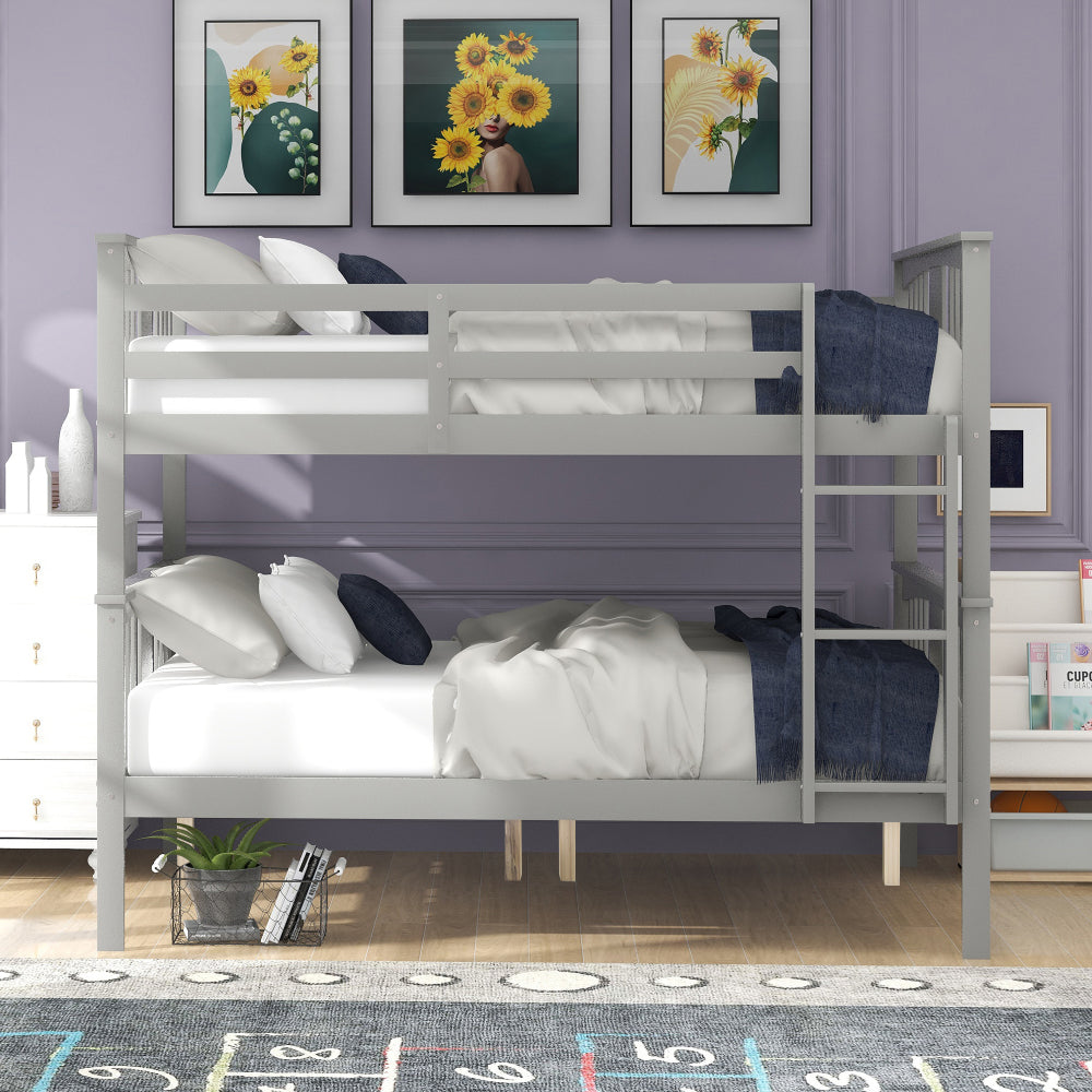 Full over Full Bunk Bed with Ladder for Bedroom, Guest Room Furniture-Gray(OLD SKU :LT000203AAE)