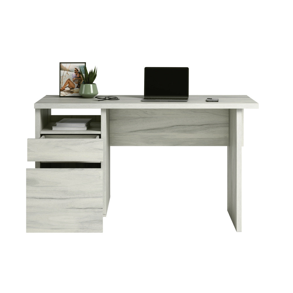 Sauder Porto Palma Single Pedestal Desk, L: 52.01" x W: 23.47" x H: 30.00", Haze Acacia Finish