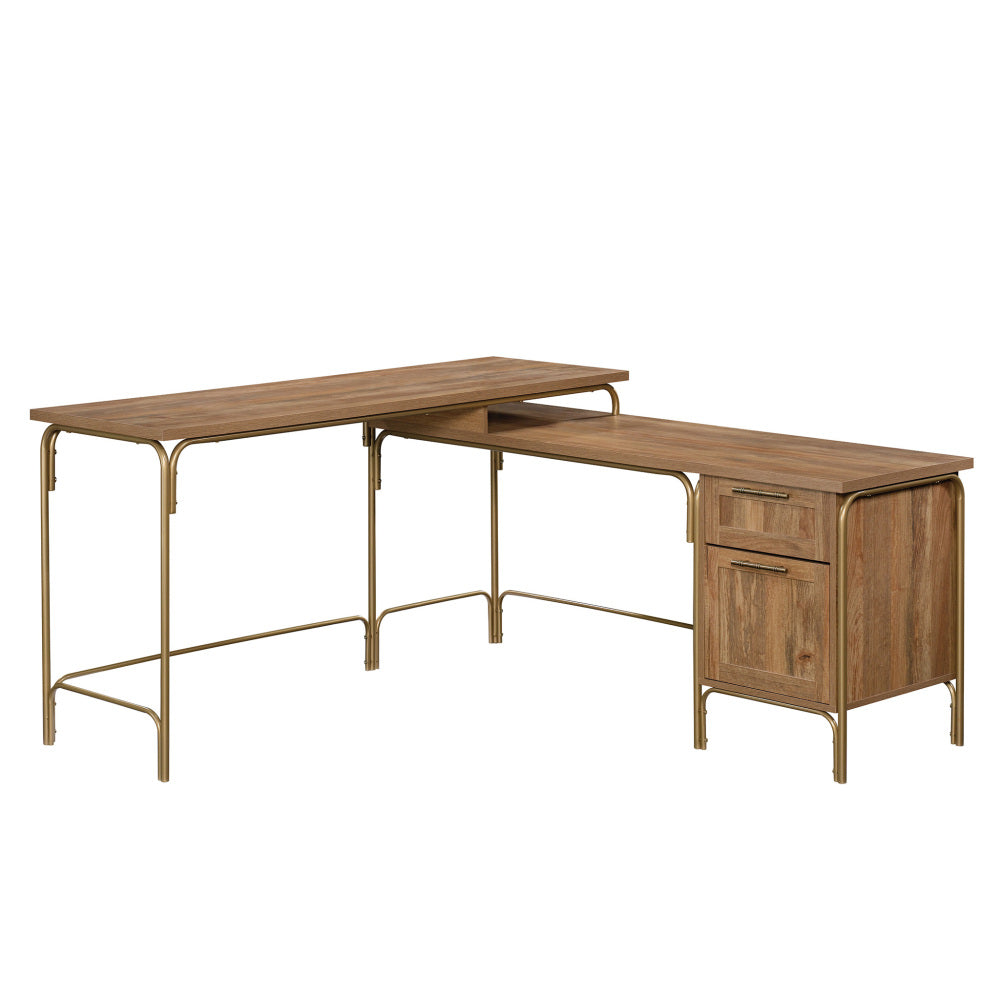 Sauder Coral Cape Corner Desk, Spacious Desktop and File Drawer, L Shaped Office Desk - Sindoori Mango Finish