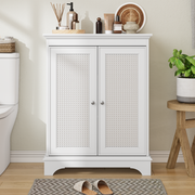 White two door rattan storage cabinet with adjustable partition, medieval modern independent buffet cabinet, multifunctional decorative cabinet suitable for living room, kitchen, bathroom, corridor