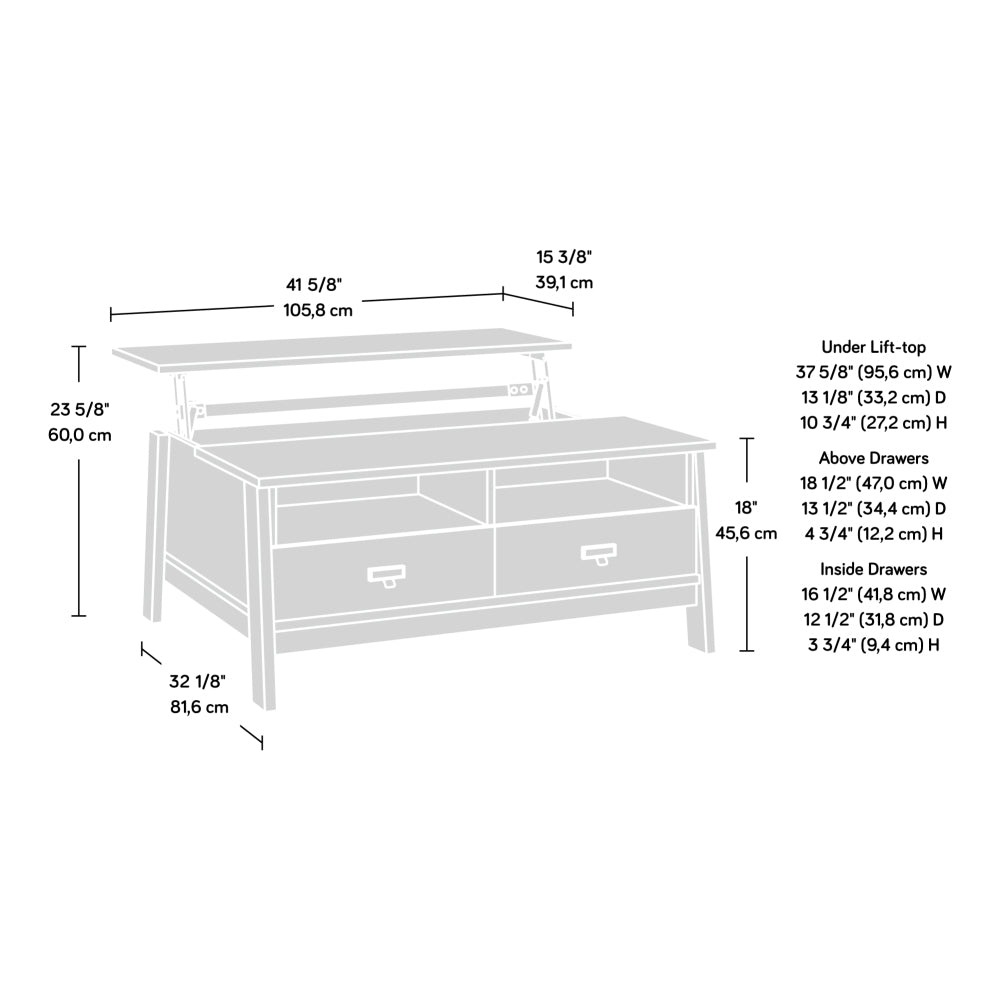Sauder Trestle Lift-Top Coffee Table, Mystic Oak Finish