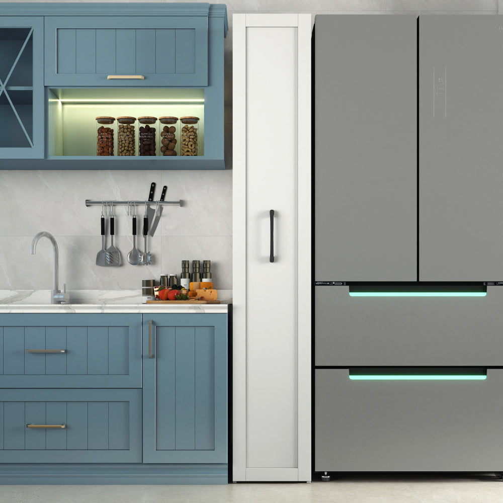 White,Large, Slim Storage Cart, Kitchen Rolling Cart, Narrow Storage Cabinet with Handle & Wheels, Wood Spice Rack Next to Fridge, Pantry Shelf for Kitchen, Small Spaces