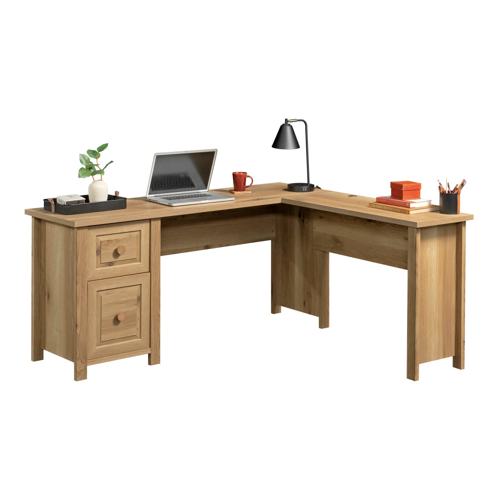 Sauder Hillmont Farm L Desk, Timber Oak Finish