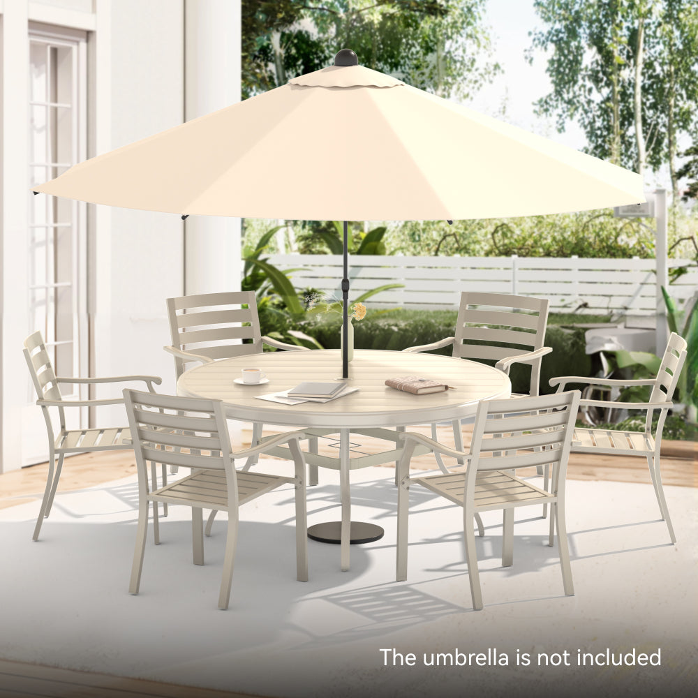 7 Pieces Outdoor Patio Dining Set, 6  Stackable Metal Dining Chairs and 52.95" Round Metal Dining Table, Outdoor Table and Chairs for Lawn Garden Backyard Deck