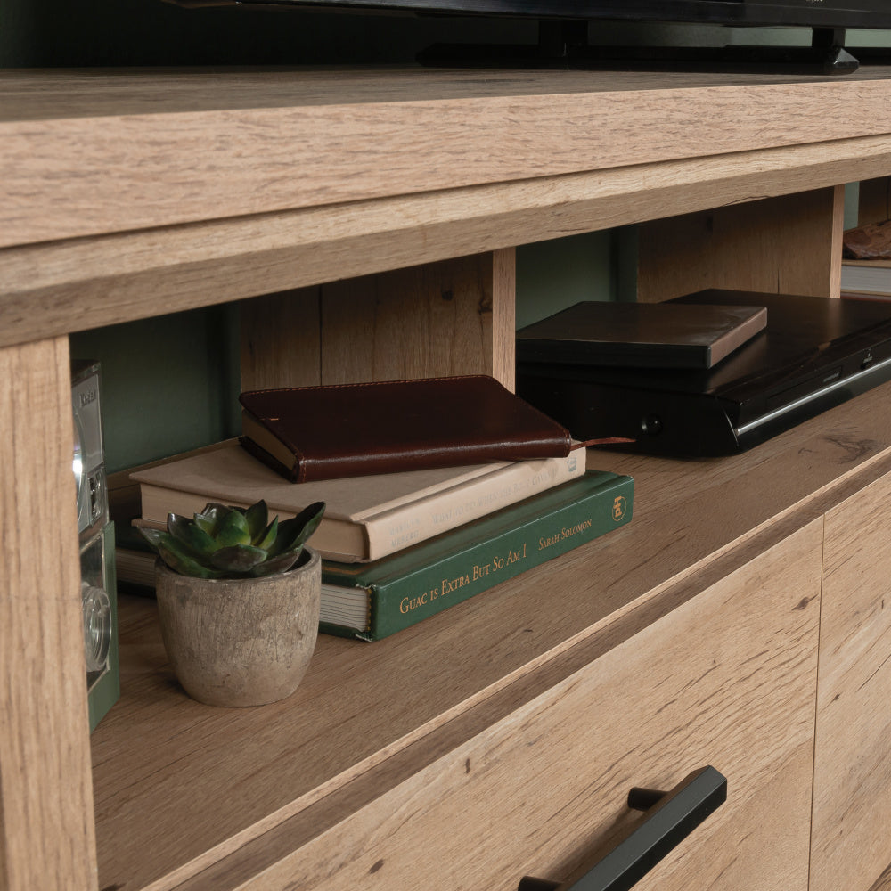 Sauder Aspen Post TV Credenza with Drawers Prime Oak – Sauder In stock