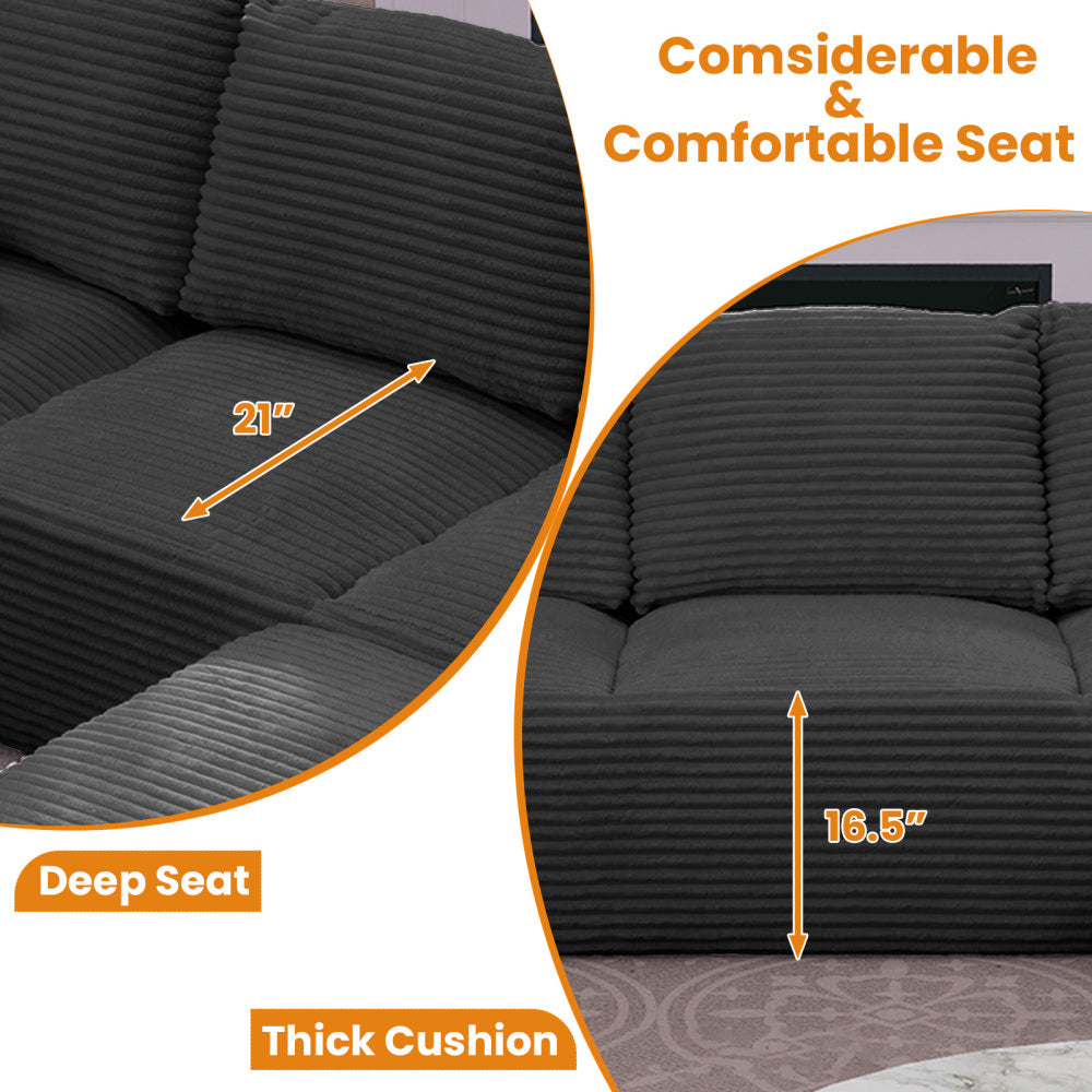 103.5" Cloud Sectional Couch with L-Shape Chaise,Modern Modular Sofa with Deep Seat, Upholstered Couches for Living Room Bedroom,No Assembly Required, Black (Plush Corduroy Fabric)