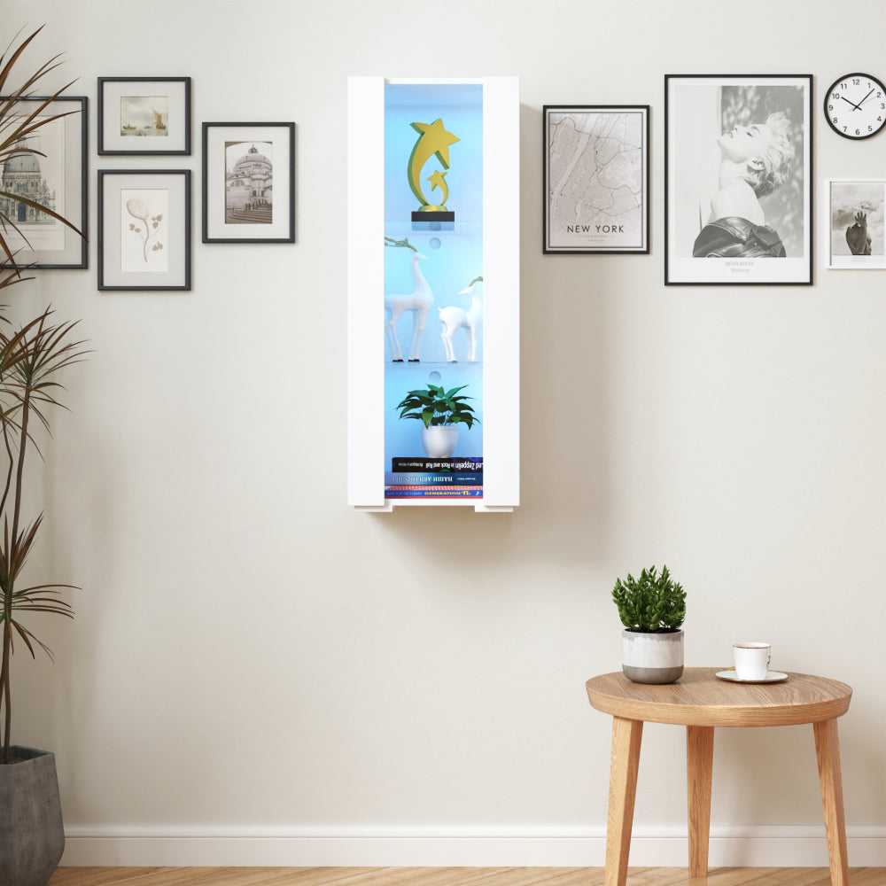 Storage Cabinets with aluminum strip lamp,with Glass Shelves, for Living Room/Bedroom/Office