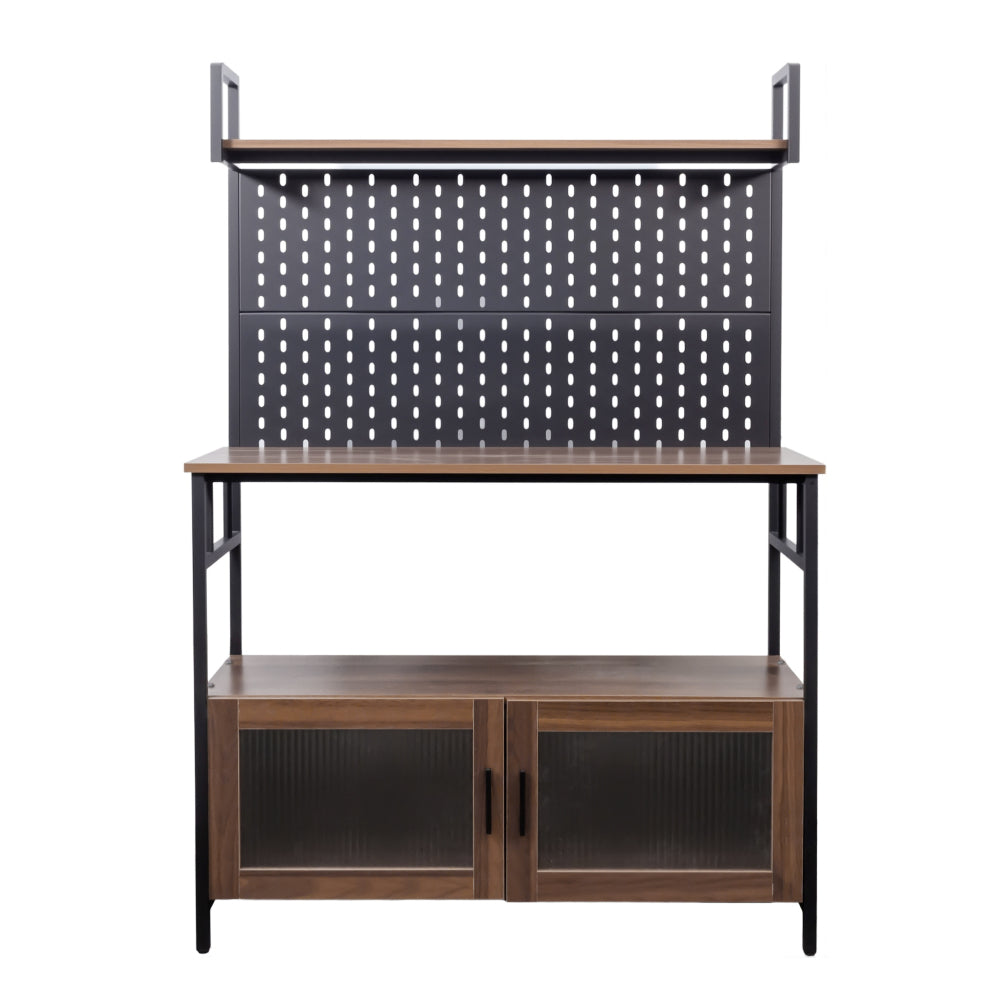 Kitchen Bakers Rack with Door, Microwave Oven Stand, Utility Storage Shelf,  Durable Kitchen Organizer for Small Spaces