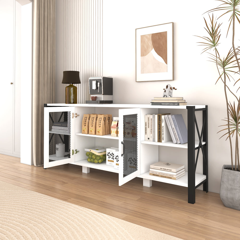 TV Stands for Living Room, Industrial TV Stand for Bedroom Furniture, Farmhouse TV Stand 80 Inch Television Stand , Modern Horizontal Wood and Metal Open Bookshelf