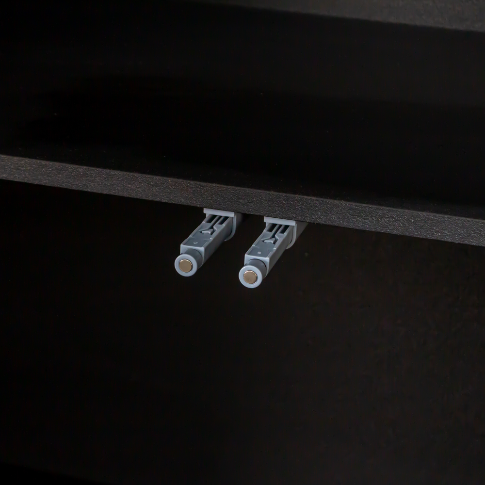 Display Cabinet with Glass Doors, Curio Storage Cabinet with 2-Drawer, Bookcase with LED Lights, Black