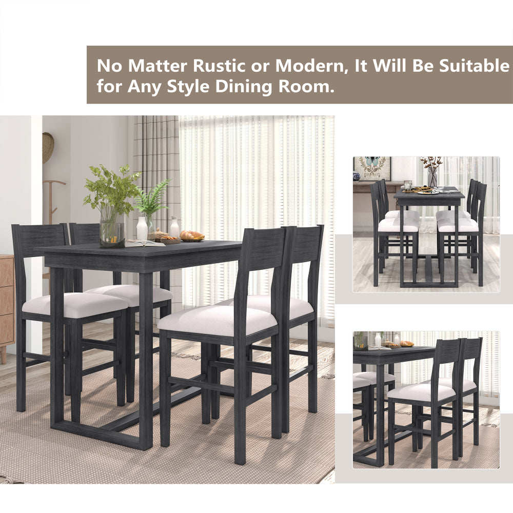 TOPMAX Farmhouse Counter Height 5-Piece Dining Table Set with 1 Rectangular Dining Table and 4 Dining Chairs for Small Places,Gray (old sku: SP000230AAE)