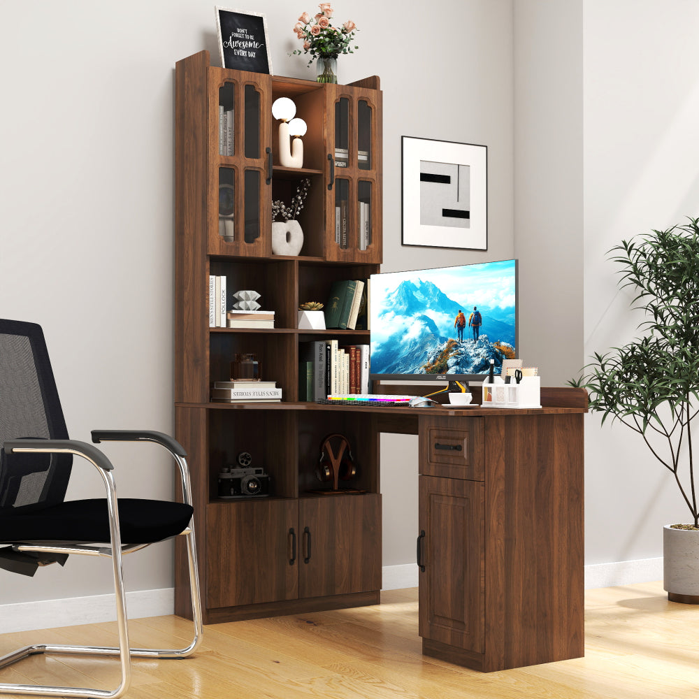 L-Shaped Corner Computer Desk  for Home Office or Study desk, Study Modern Style Table with Drawers, Bookshelf & Hutch, 2-in-1 L-Shaped Design, Large Working Space