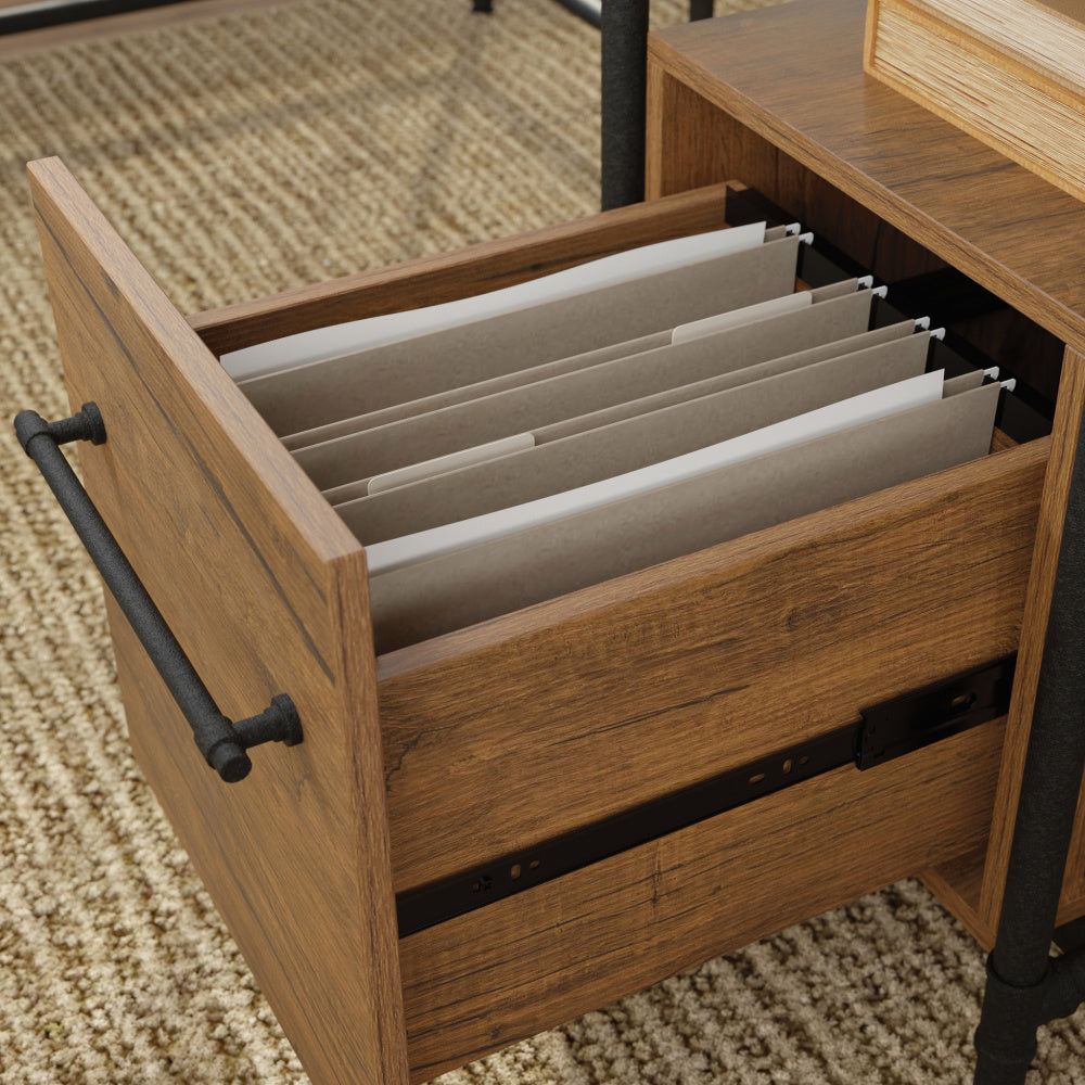 Sauder Iron City L Desk, Checked Oak Finish