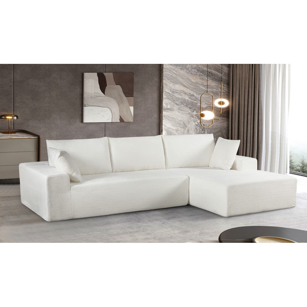CozyForm Convertible Sectional Sofa in Soft Corduroy, Modern Comfy Couch with Full Foam Cushioning, Cozy Sleeper Sectional for Living Room, Bedroom, No Assembly Required, Ivory - Right Facing