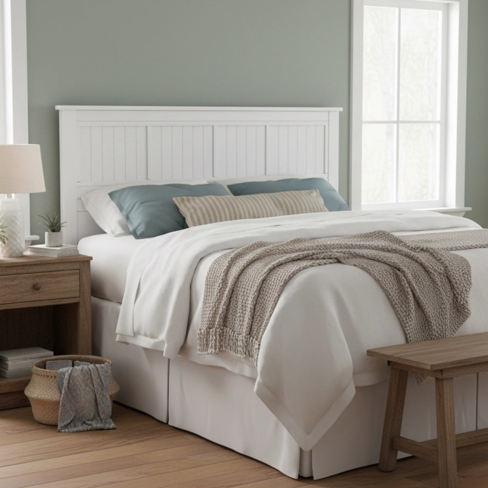 Walton Window Pane Wood Panel King Headboard - White