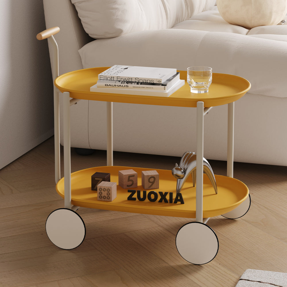 Moon storage cart (yellow) Nordic Internet celebrity mobile trolley kitchen simple double storage shelf living room sofa storage shelf
