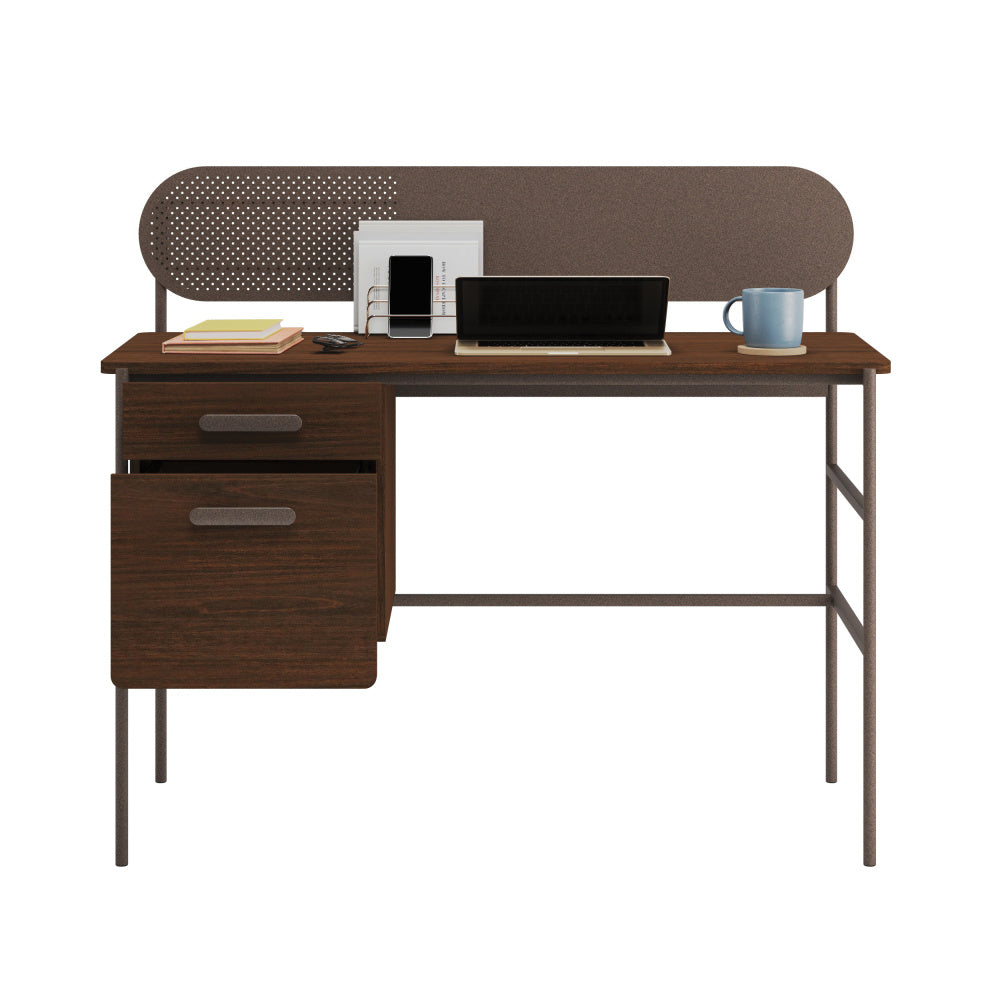 Sauder Radial Single Ped Desk, Umber Wood Finish