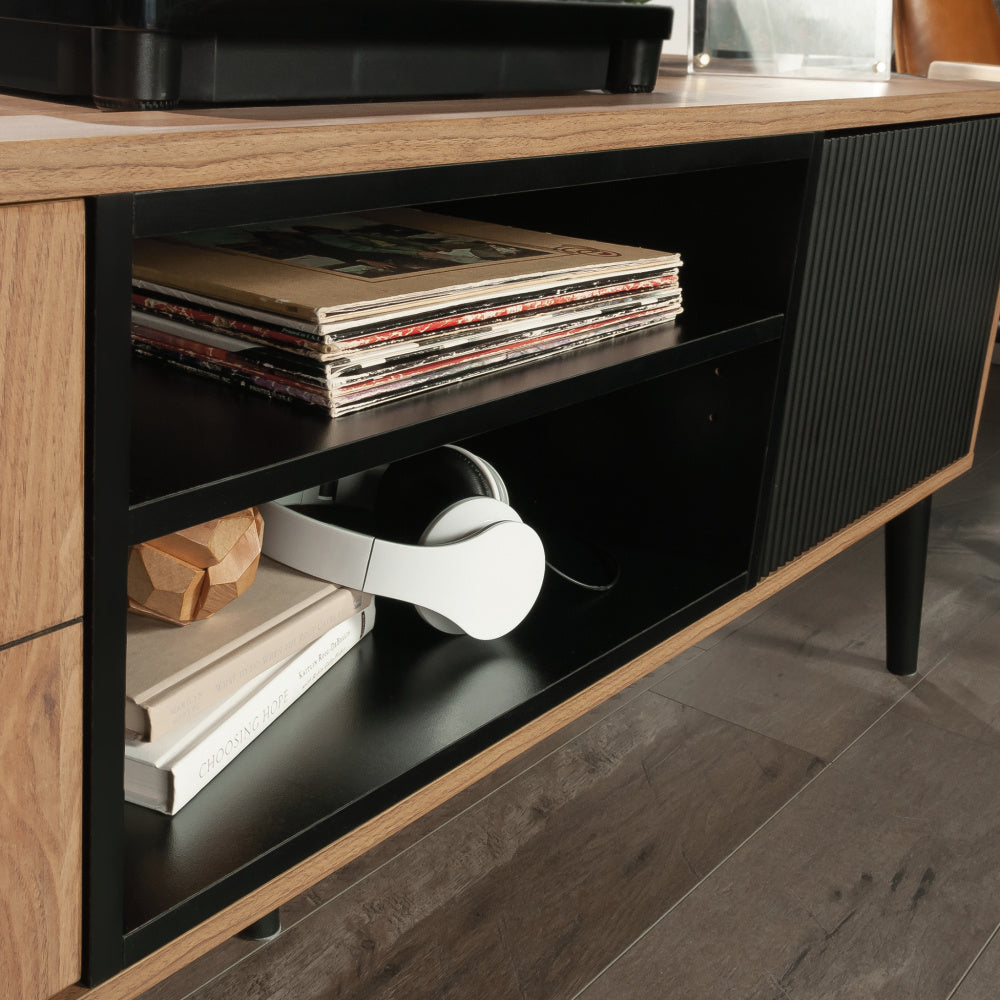 Sauder Ambleside Modern TV Credenza, L: 55.91" x W: 15.67" x H: 20.87", Serene Walnut