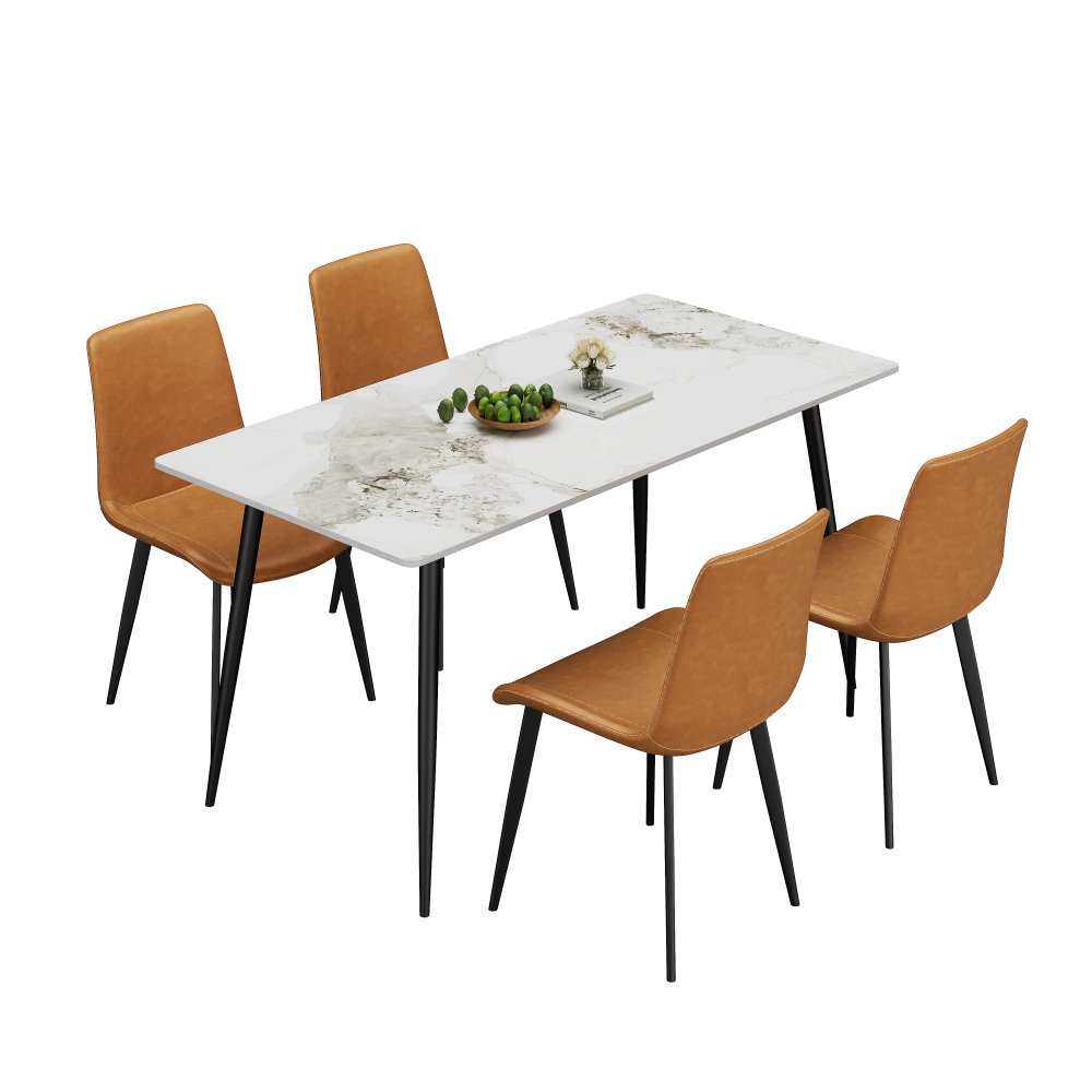 Dining Chairs 4PCS, Modern Kitchen & Dining Room Chairs, Upholstered Faux Leather Cushion Seat and Sturdy Metal Legs