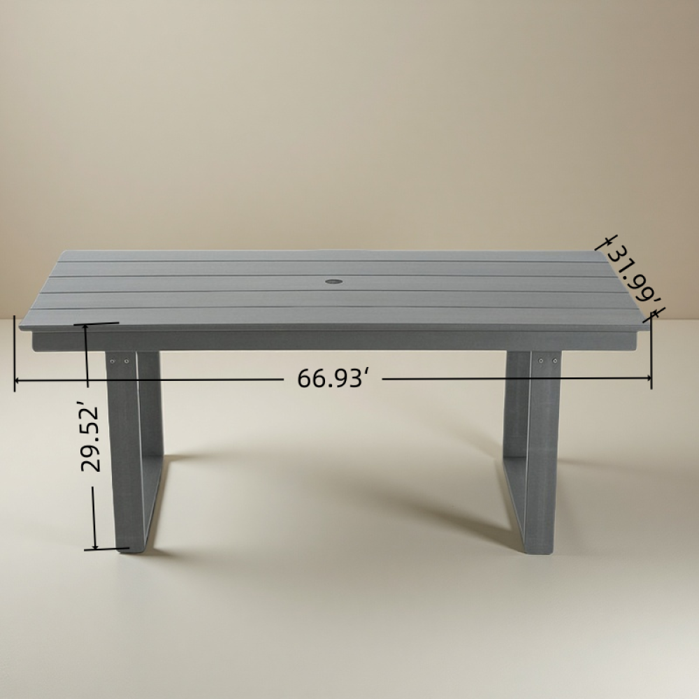 5-Piece All-Weather HDPE Outdoor Patio Dining Set '69' Rectangular Table with Umbrella Hole & 4 Chairs for Patio, Backyard, Garden, Poolside Gray
