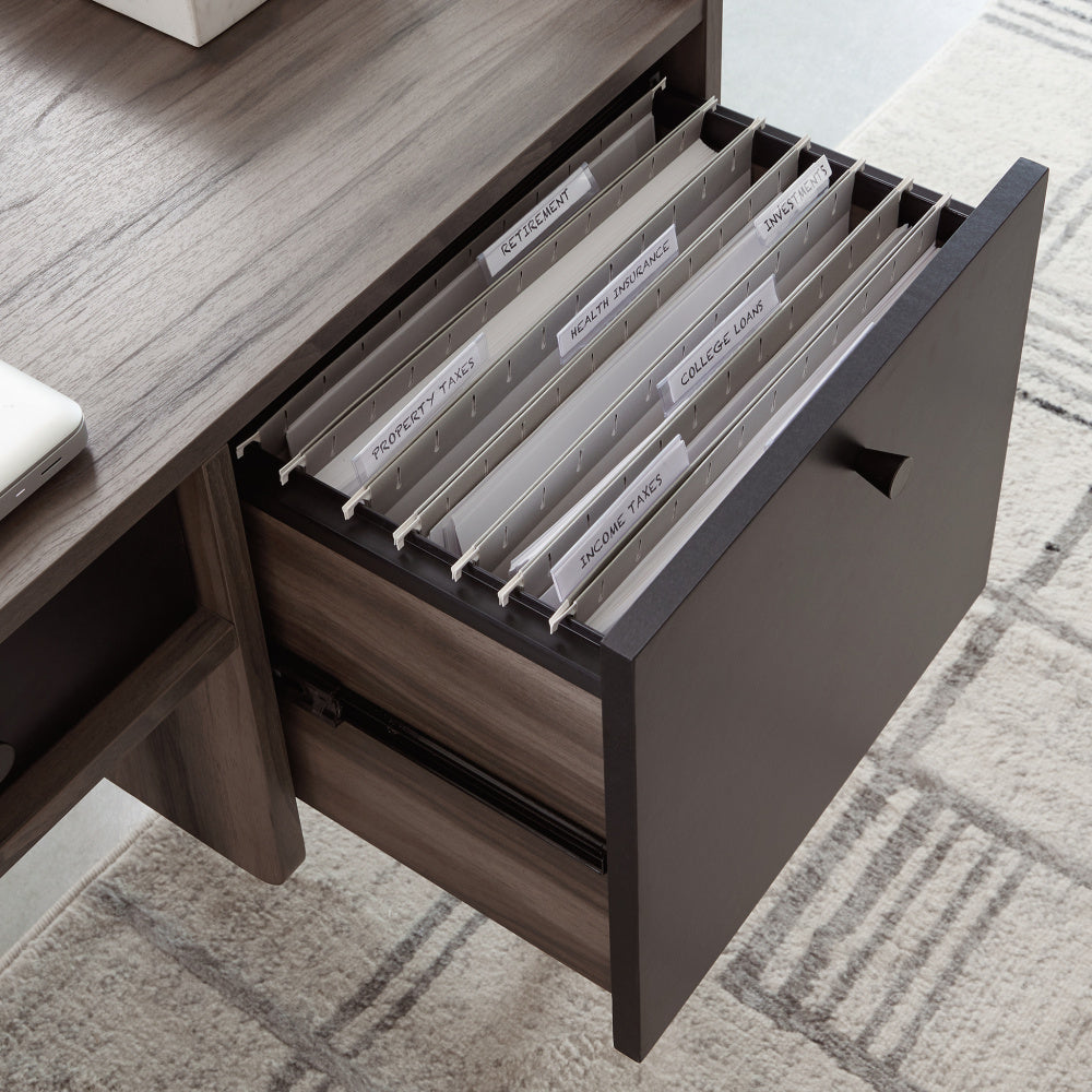 Sauder Harvey Park Modern Home Office Desk with Storage, Jet Acacia Finish