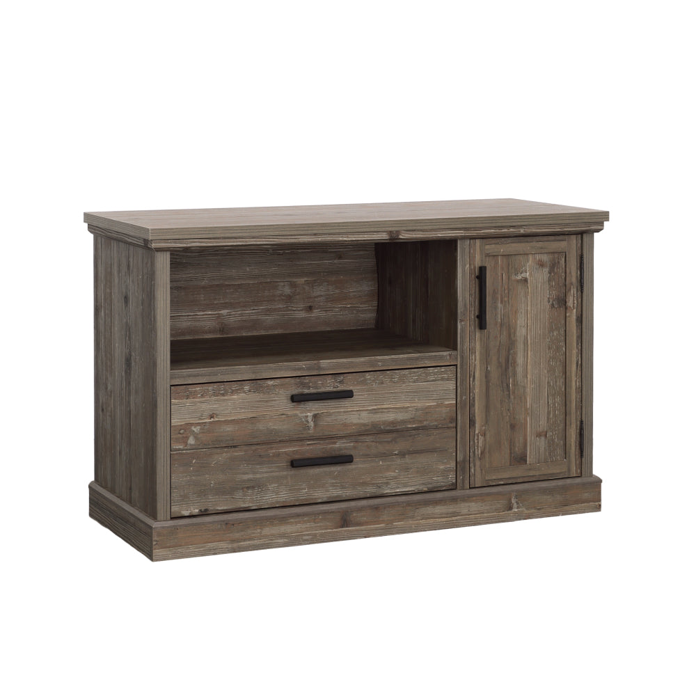 Sauder Aspen Post Commercial Office Credenza, L: 47.09" x W: 19.45" x H: 29.76", Pebble Pine Finish