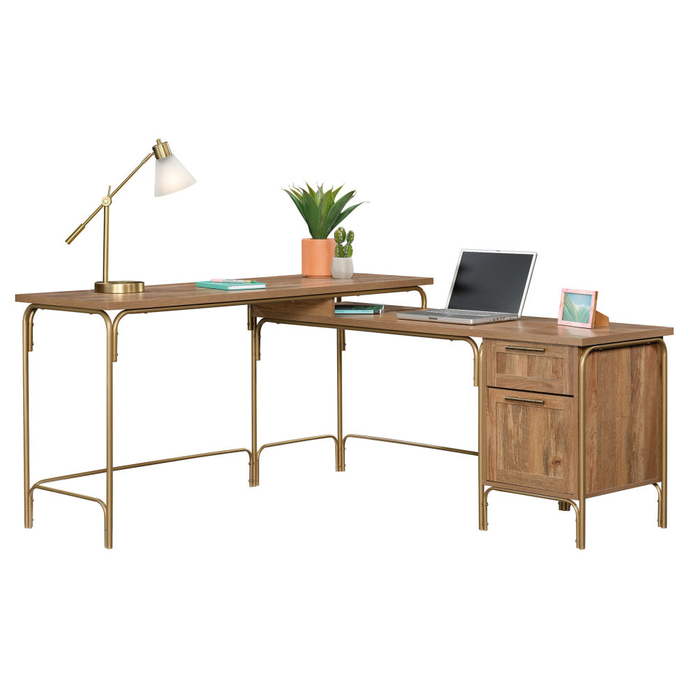 Sauder Coral Cape Corner Desk, Spacious Desktop and File Drawer, L Shaped Office Desk - Sindoori Mango Finish