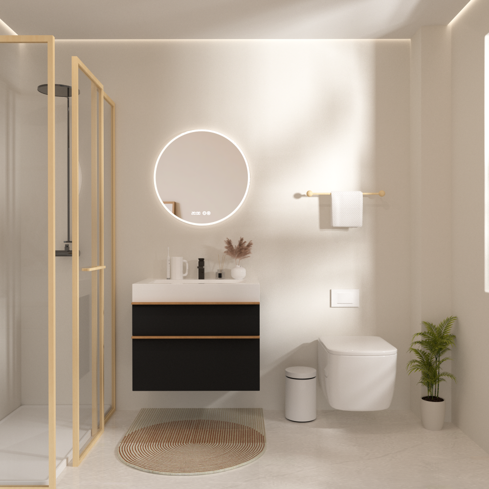 VELA 36 Inch Black Wall Mounted Bathroom Vanity with Integrated Acrylic Sink, 2 Soft-Close Drawers, Pre-Assembled,Modern Floating Cabinet