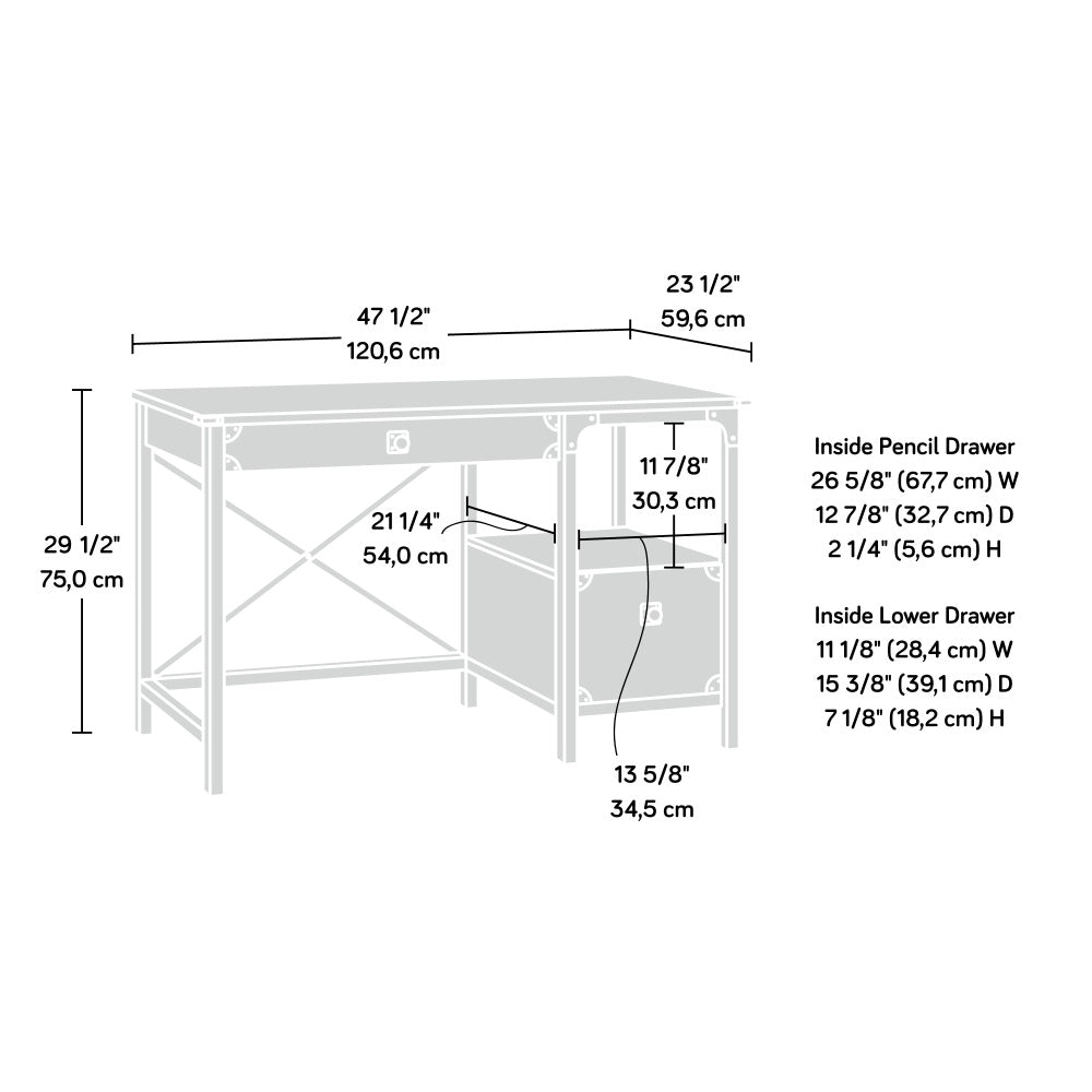 Steel River Desk, Industrial Office Desk with Two Drawers and Open Shelf - Carbon Oak Finish
