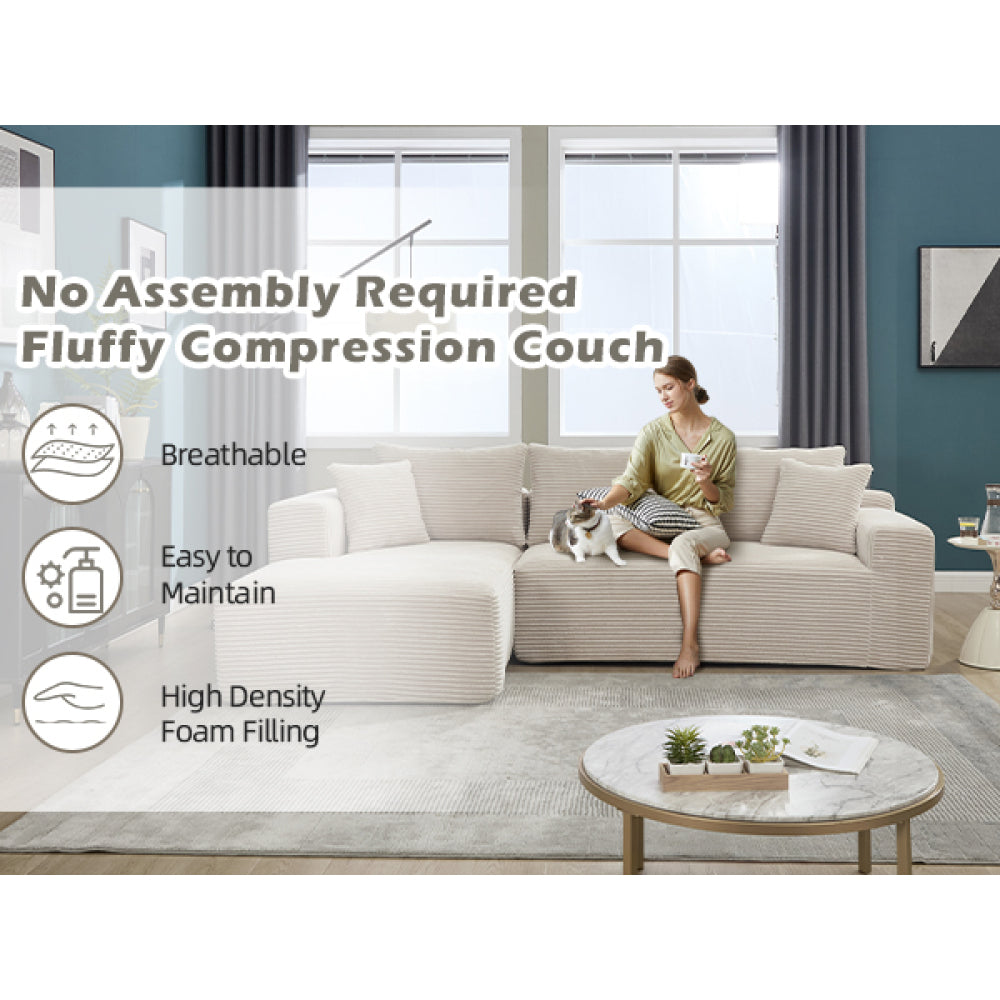 Modular Sectional Sofa Couches L-Shape Couch 3 Seat Modular Sofa Memory Foam Sectional Couches for Living Room, Cloud Couch with Oversized Chaise (Beige, Stripe (Left Facing Chaise))