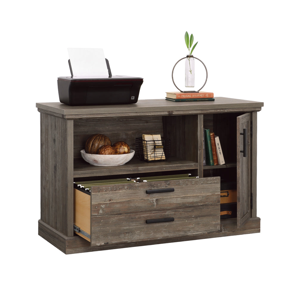 Sauder Aspen Post Commercial Office Credenza, L: 47.09" x W: 19.45" x H: 29.76", Pebble Pine Finish