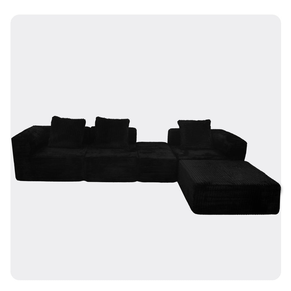 Modular Sectional Sofa Black Couches 4 Seat Modular Foam Sectional Couches for Living Room with 1 Ottoman, Cloud Couch with Oversized Chaise