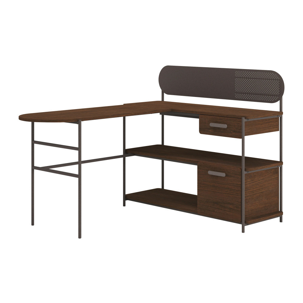 Sauder Radial Modern Metal and Wood L-Shaped Desk, Umber Wood Finish
