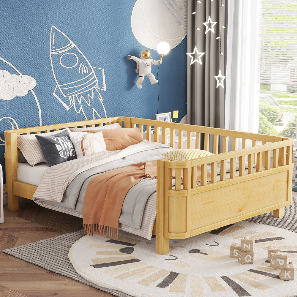 Full Size Wood Platform Bed for Kids, Wood Low Profile Full Bed with Rails for Girls and Boys, White (Patented Design, Old SKU W2593P233767)