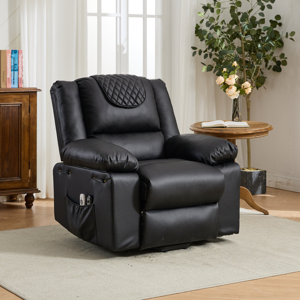Black PU Remote-Controlled Heating and Massage Assistive Recliner for SeniorsI