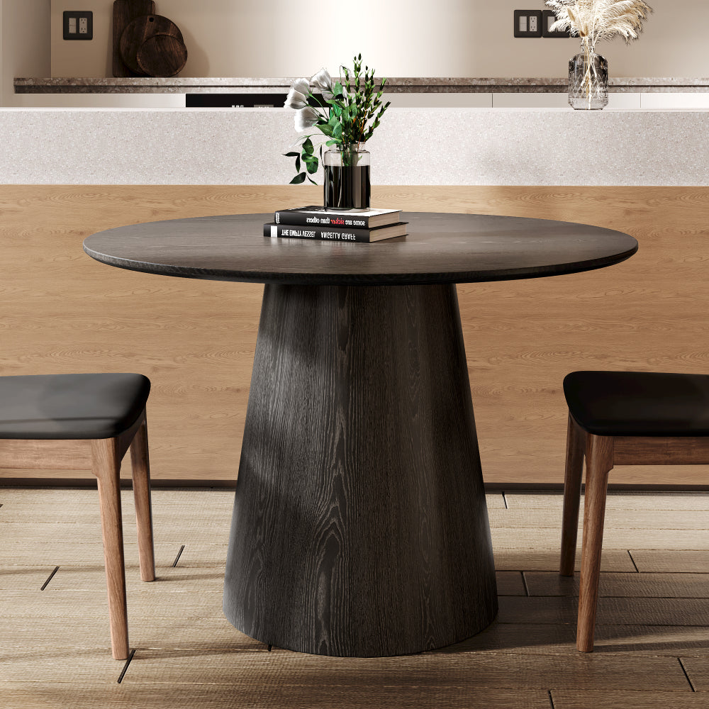 43" Round Black Wood Small Dining Table with Solid Wood Tabletop For 2-4 People