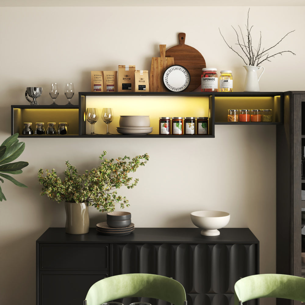 65.35in Wall Mounted Floating  TV Stand with 20 Color LEDs and Charging Station