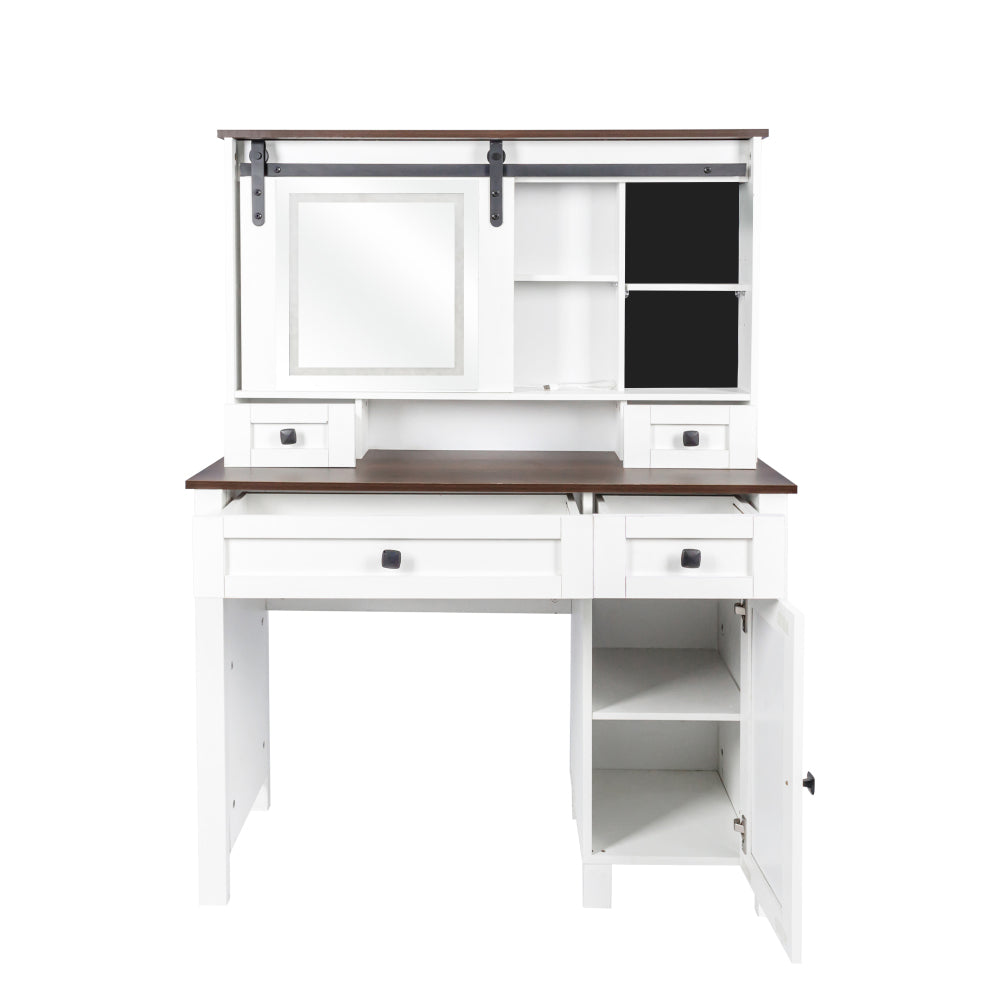 Farmhouse Makeup Vanity with Mirror and Lights,41.73" Wide Vanity Desk ,Vanity Table with 4 Drawers and 1 Cabinet,3 Color Modes, Dressing Table for Bedroom