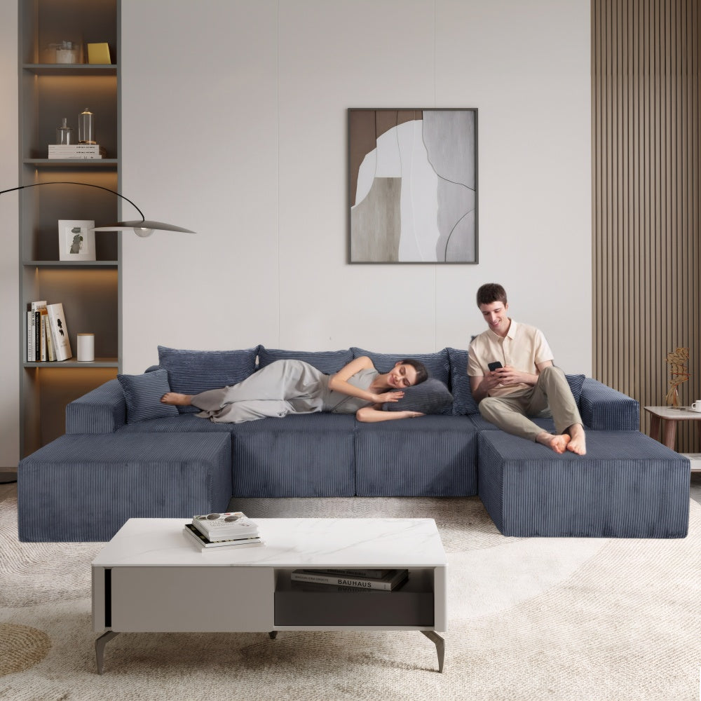 6-Piece Modular U-Shaped Sectional Sofa in Gray, Convertible Oversized Couch with Chaise Lounge, No Assembly Needed, Soft Corduroy Upholstery, Modern Family Living Room Furniture