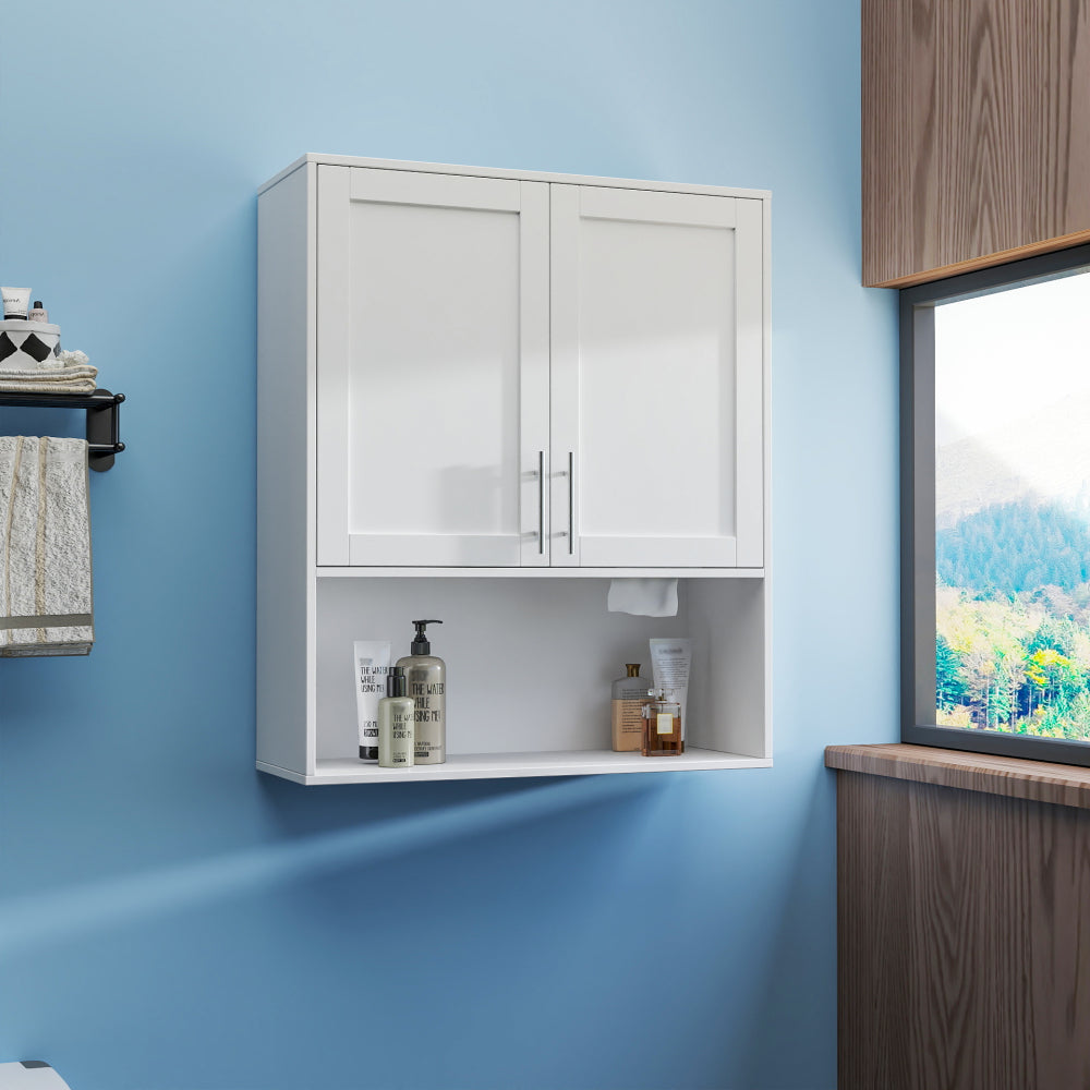 Bathroom Mirror Cabinet - Two Door Wall Cabinet Bathroom Vanity Mirror Cabinet with Facial Tissues Slot and Multifunctional Storage Area