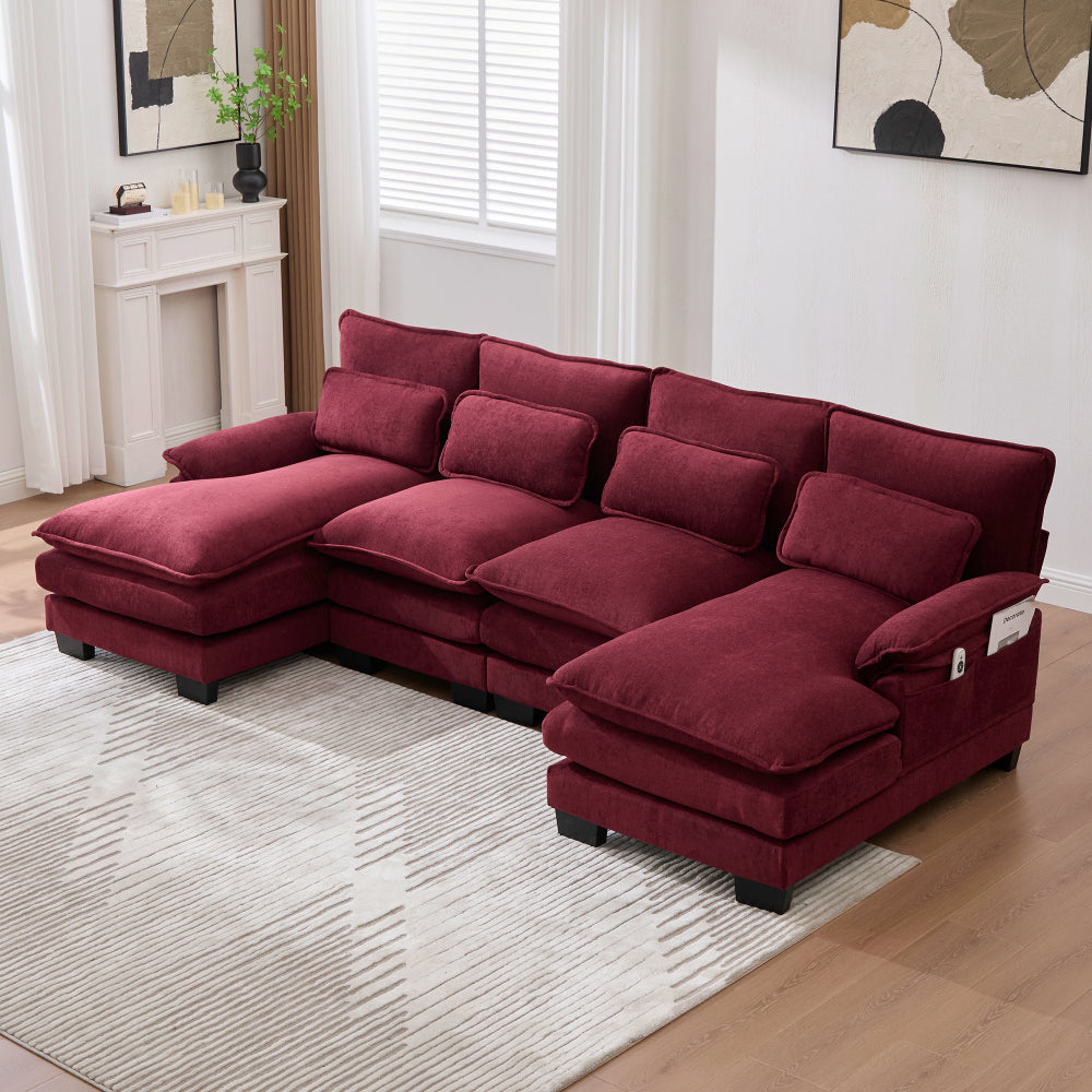 UNITED WE WIN U Shaped Cloud Couch, 110" Chenille Comfy 4 Seat Sectional Couches for Living Room, Modular Sofa Sleeper with Double Chaise & Memory Foam for Apartment