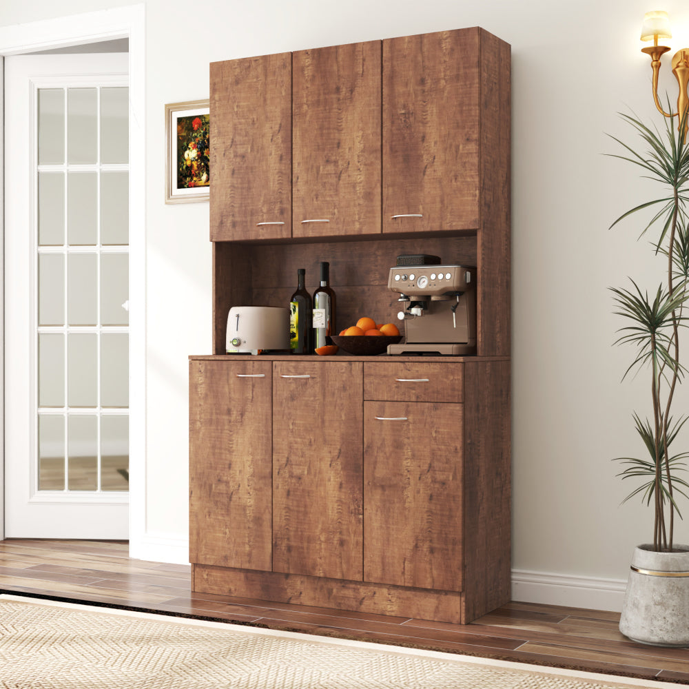 70.87" Tall Wardrobe& Kitchen Cabinet, with 6-Doors, 1-Open Shelves and 1-Drawer for bedroom,Walnut