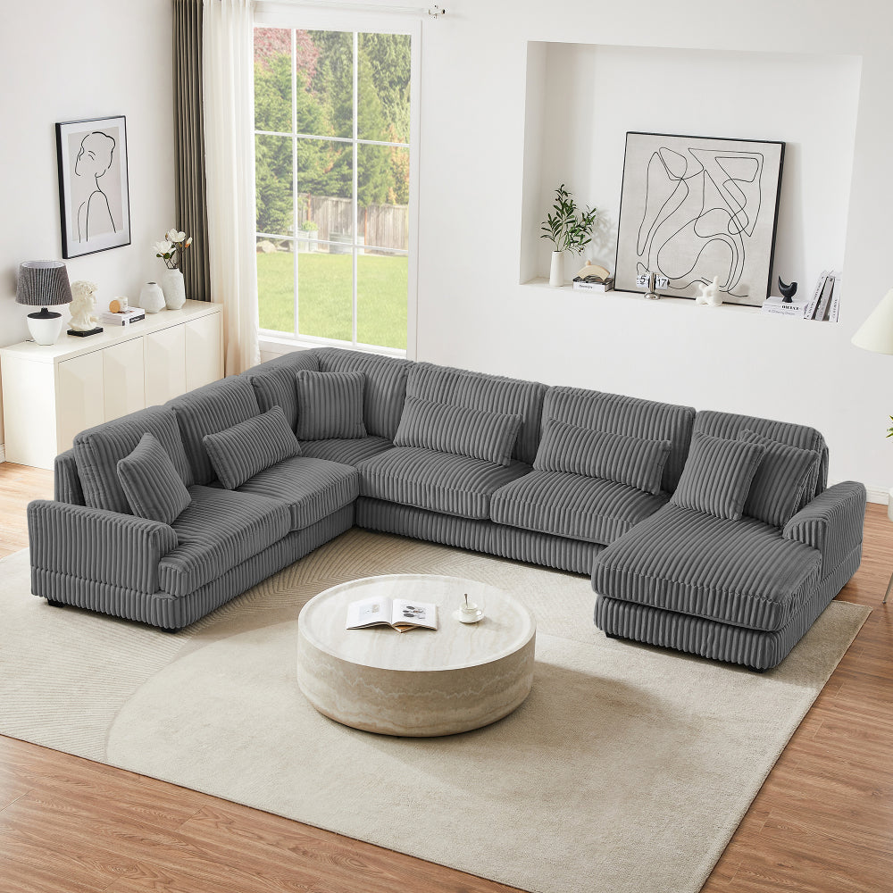 129" Oversized Sectional Sofa U-shaped Sofa Couch Modern Sofa Upholstered in Soft Corduroy with a Chaise Lounge for Living Room, Dark Gray