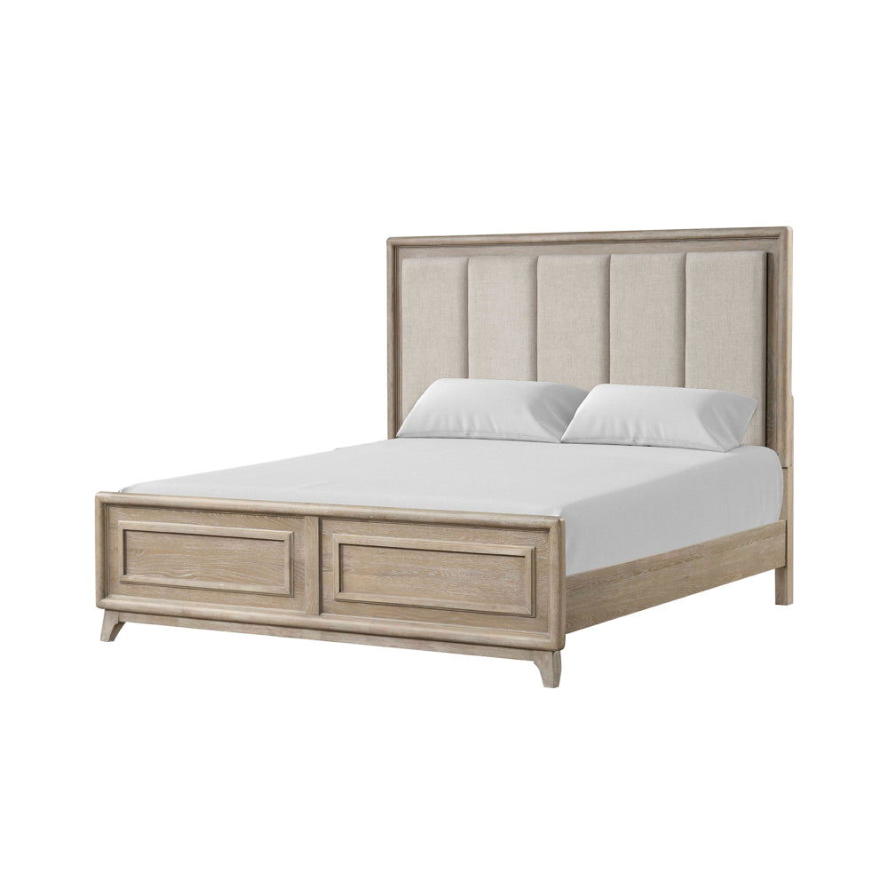 Contemporary 1pc Eastern King Size Bed Channel Padded Headboard Oak Finish Bedroom Furniture