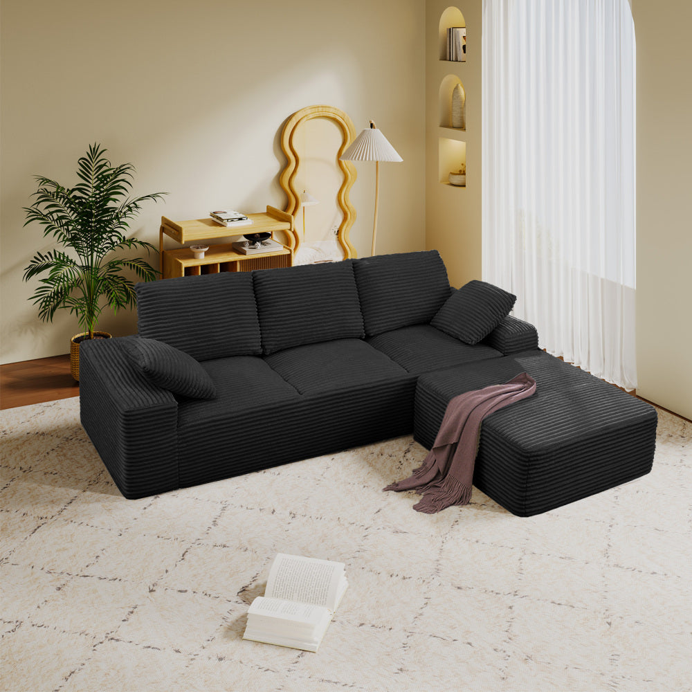 103.5" Cloud Sectional Couch with L-Shape Chaise,Modern Modular Sofa with Deep Seat, Upholstered Couches for Living Room Bedroom,No Assembly Required, Black (Plush Corduroy Fabric)