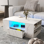 14.57 IN HIGHT LED Coffee Table ,Modern Coffee Tables for Living Room,, Storage Coffee Table, Small Coffee Table, Wood Center Table with 2 Drawers and Open Side Shelf