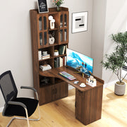 L-Shaped Corner Computer Desk  for Home Office or Study desk, Study Modern Style Table with Drawers, Bookshelf & Hutch, 2-in-1 L-Shaped Design, Large Working Space